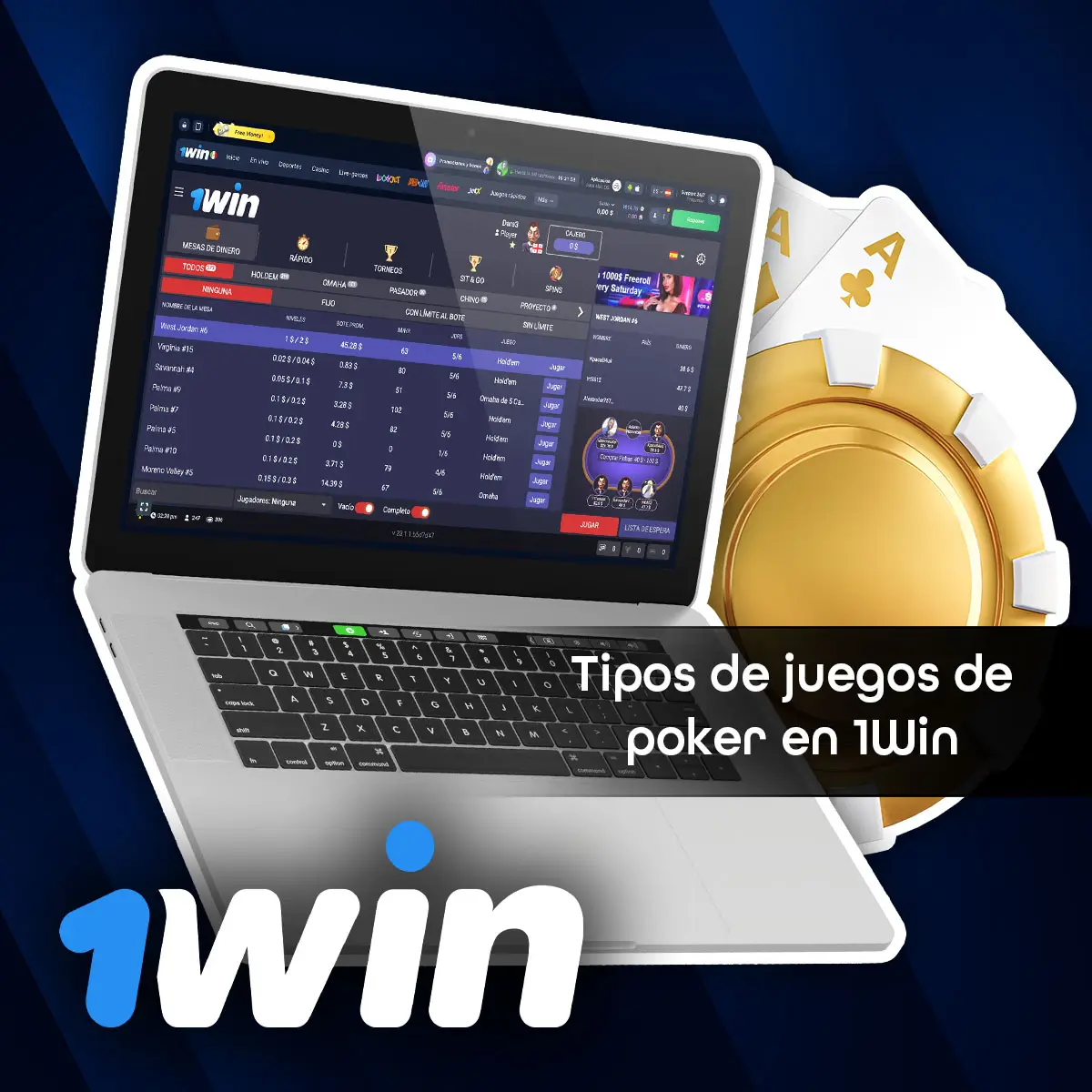 Tipos de poker en la app móvil de 1Win.